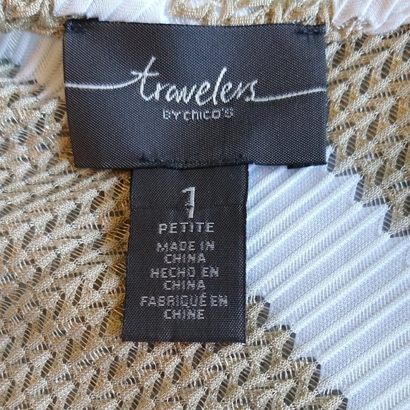 Chico's Travelers Tan White Mesh Striped Open Front Cardigan Cover-Up Duster - Picture 5 of 7